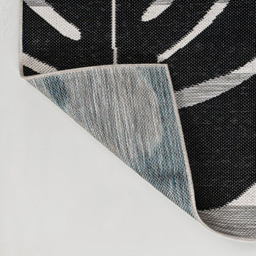 Allison Classic Beach Stripe And Monstera Leaf Indoor/Outdoor Area Rug